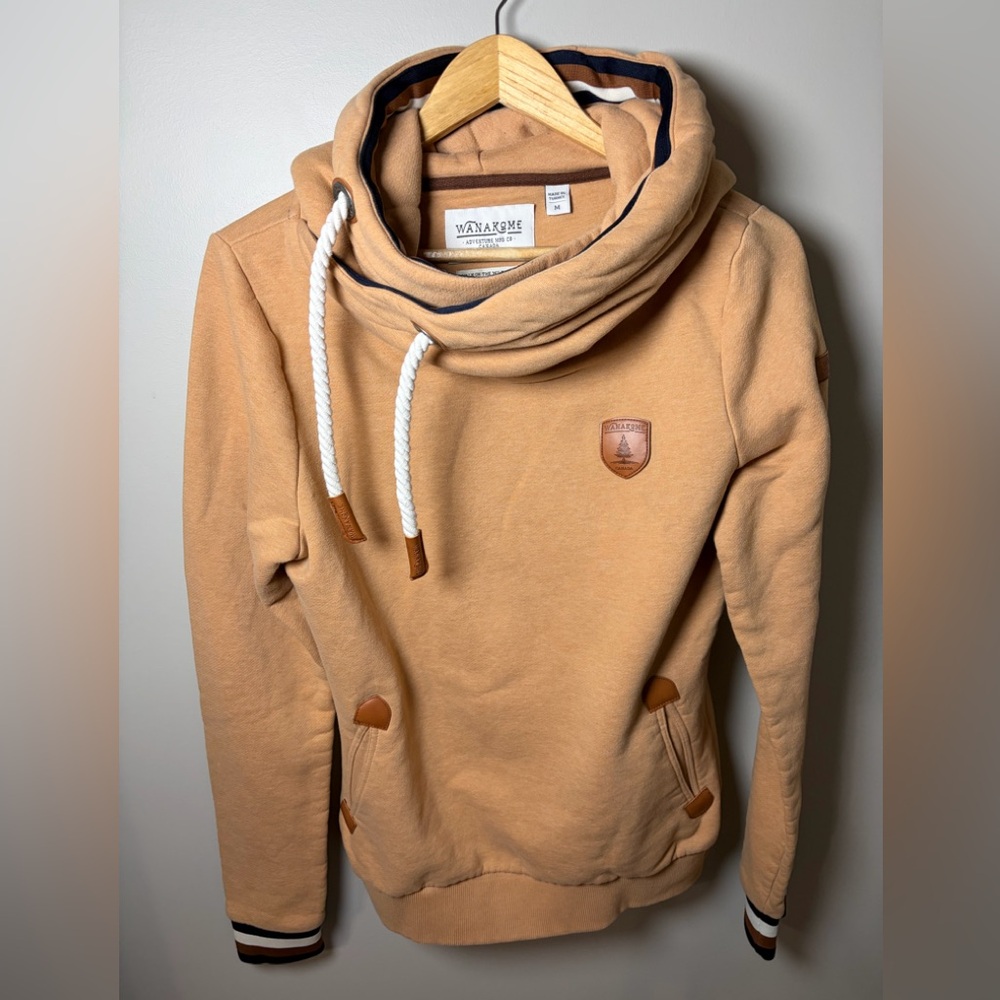 Wanakome Cowl Neck Hoodie Women’s Medium Tan Pullover Sweatshirt